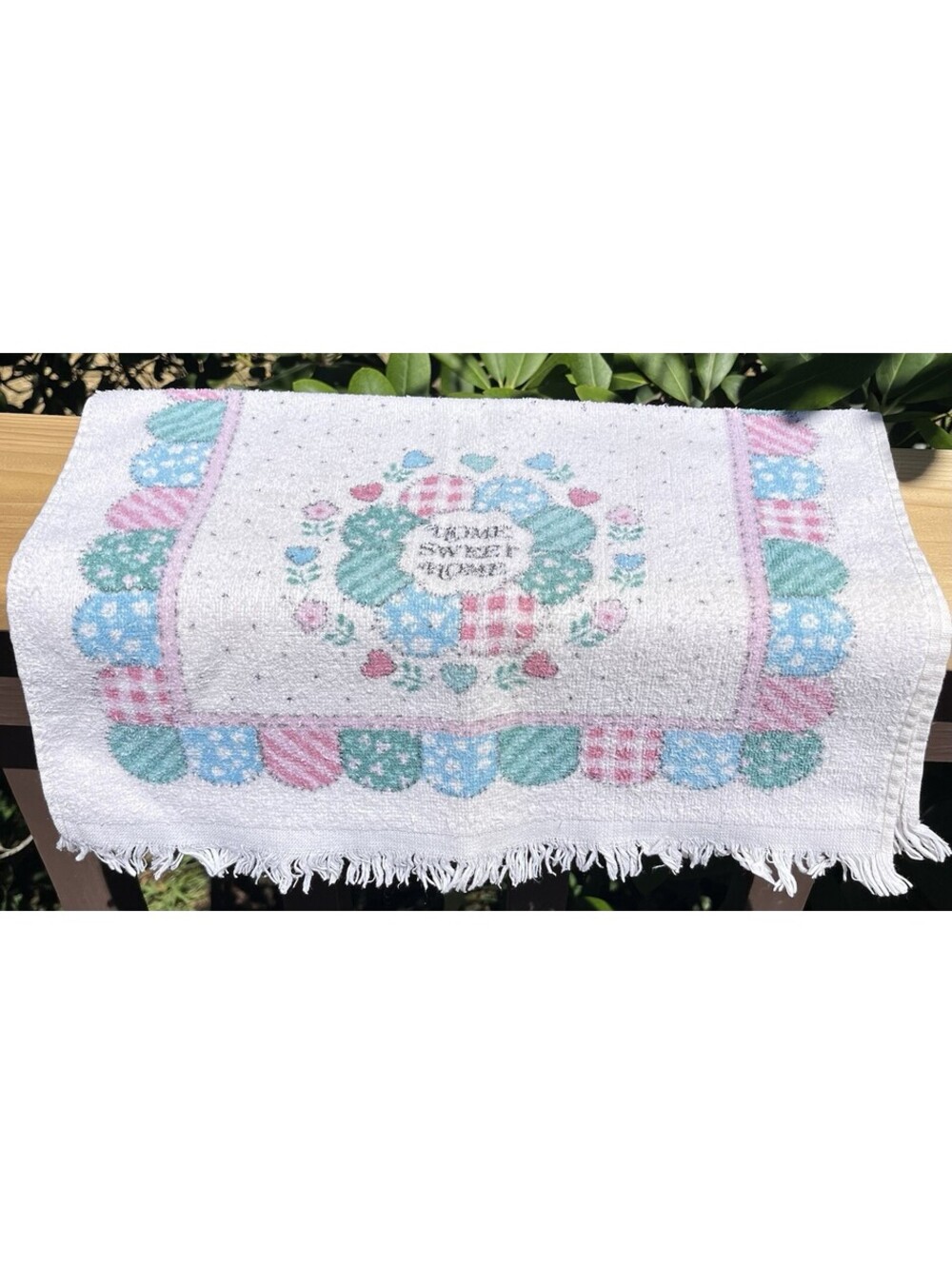 Vintage Cannon Home Sweet Home Country Patchwork Tea Towel 15x22” 90s Cottage